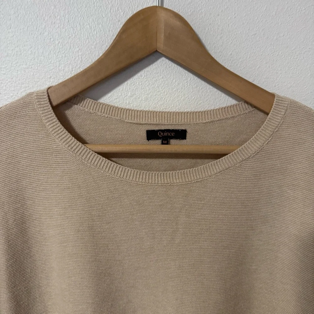 Quince Lightweight Cotton Cashmere Link-Stitch Dolman Sweater Heather Oatmeal-M - Picture 4 of 8